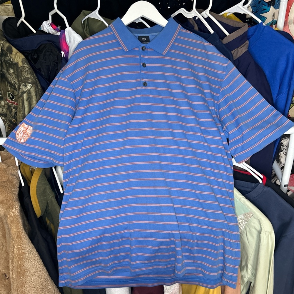 Vintage Nike Blue Striped Orange Bowl Polo Shirt Large RARE